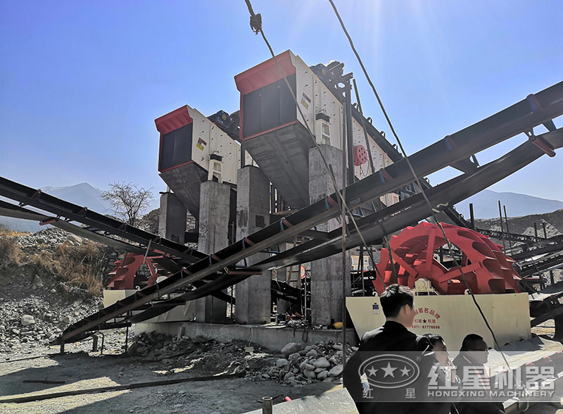 紅星機器客戶水洗石子現(xiàn)場，售后全程跟進(jìn)